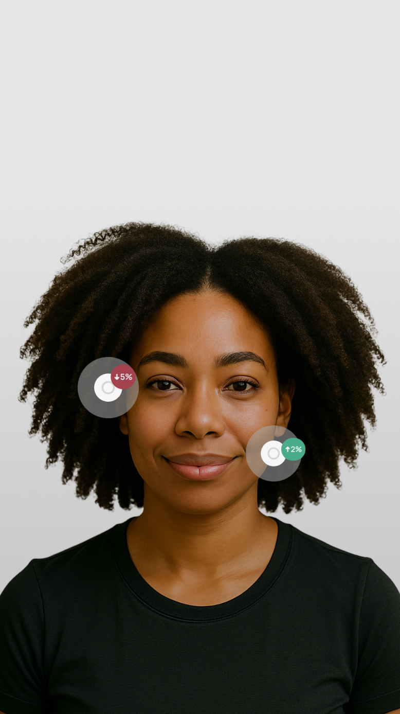 A smiling woman with curly hair serves as the background for the Stella app's 'How Stella Works' section. Overlays include a recommendation to 'Add to Routine: Retinol 0.5%', noting it's 'Clinically proven for skin turnover & barrier support' with a 'Skin match - 98%'. App Store and Google Play download buttons, marked 'Coming Soon', are also visible, illustrating Stella's focus on tracking skin, understanding changes, and improving results.