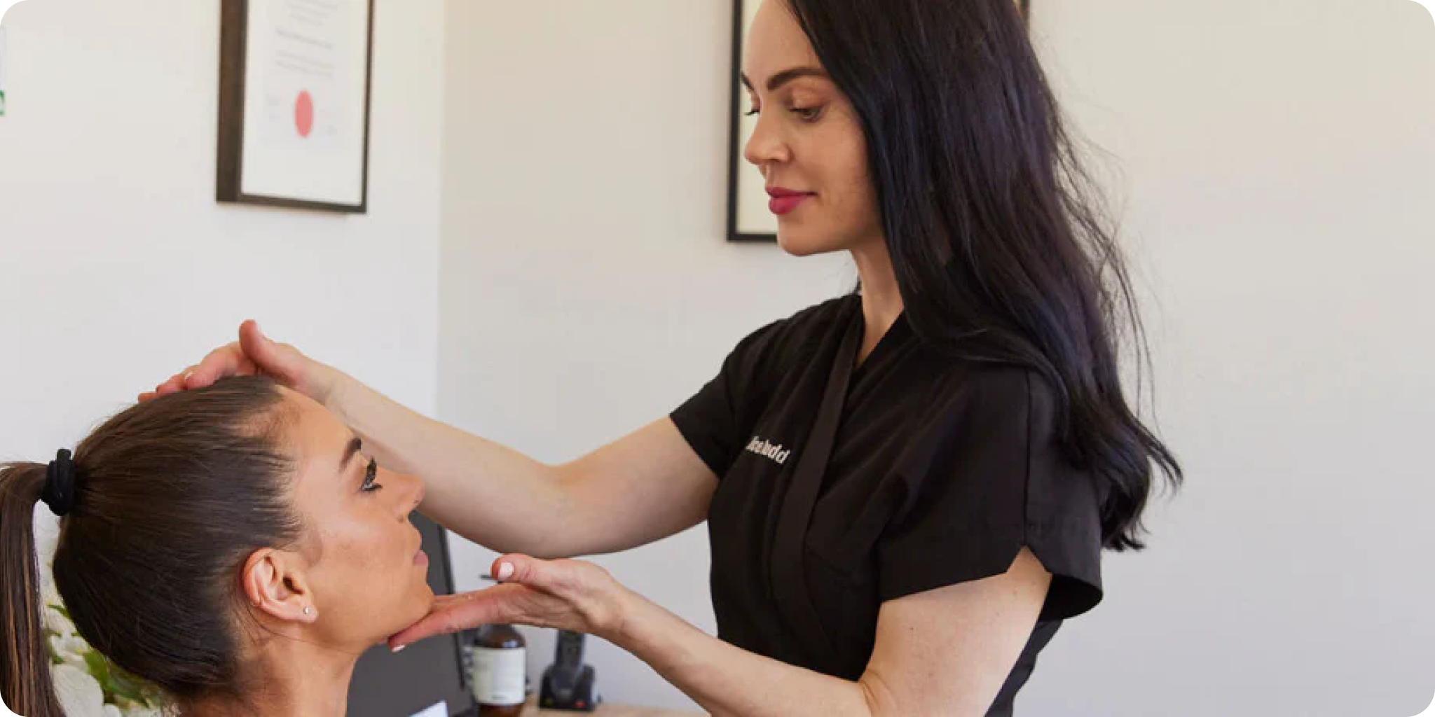 Dr. Alice Rudd, Head of Skin Science and Clinical & Cosmetic Dermatologist for Stella, examining a patient's skin. The overlay text states 'Created by dermatologists. Powered by data.' and 'Skincare isn't beauty—it's health,' emphasizing Stella's expert-backed, scientific approach to skin health.